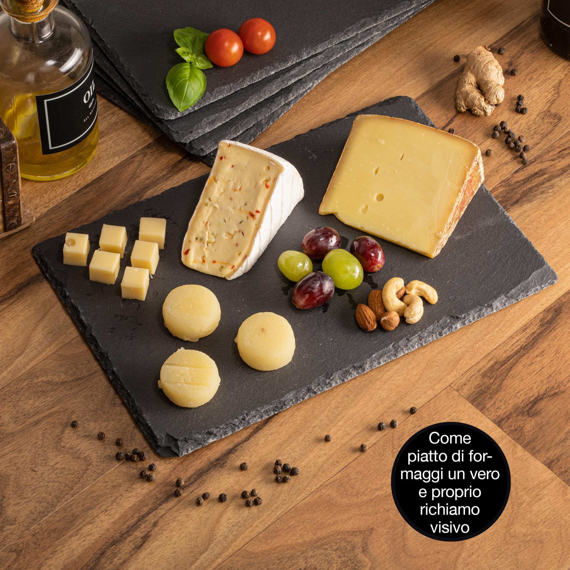 Moritz & Moritz 6 Piatti in Ardesia Rettangolare 30x20cm - Piatti da Portata Con Matita a Gesso - Per Buffet, Sushi e Formaggio, Perfetti per Decorare
