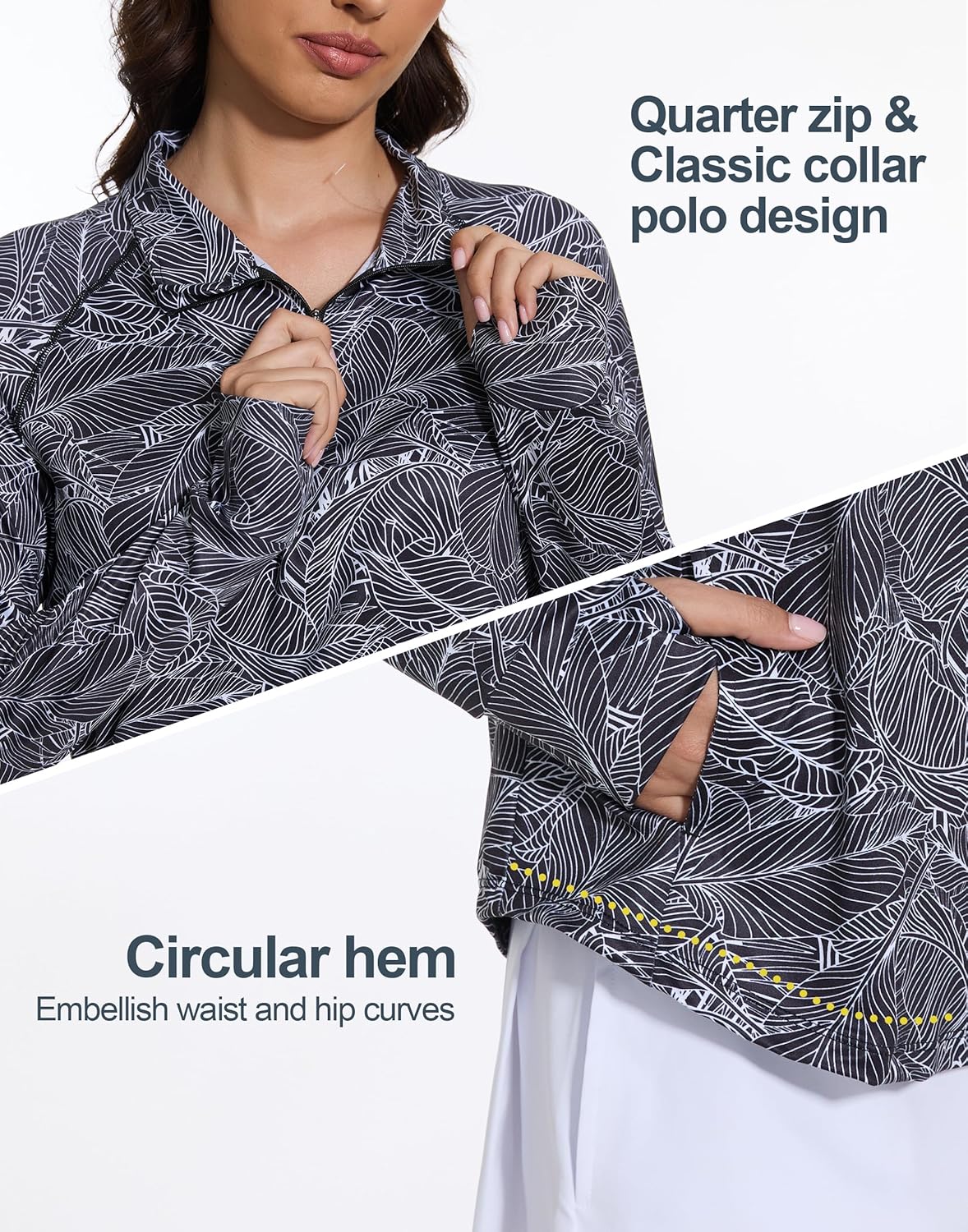 M MOTEEPI Long Sleeve Shirts for Women with Thumb Hole Quick-Dry Womens Golf Shirt Pullover UPF 50+ Ladies Sun Shirts