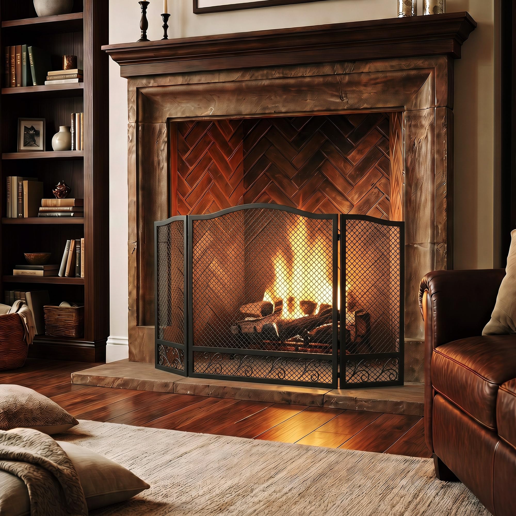HOMCOM Pare Feu Cheminée Pliable 3 Panneaux 107 x 60 cm Métal Noir