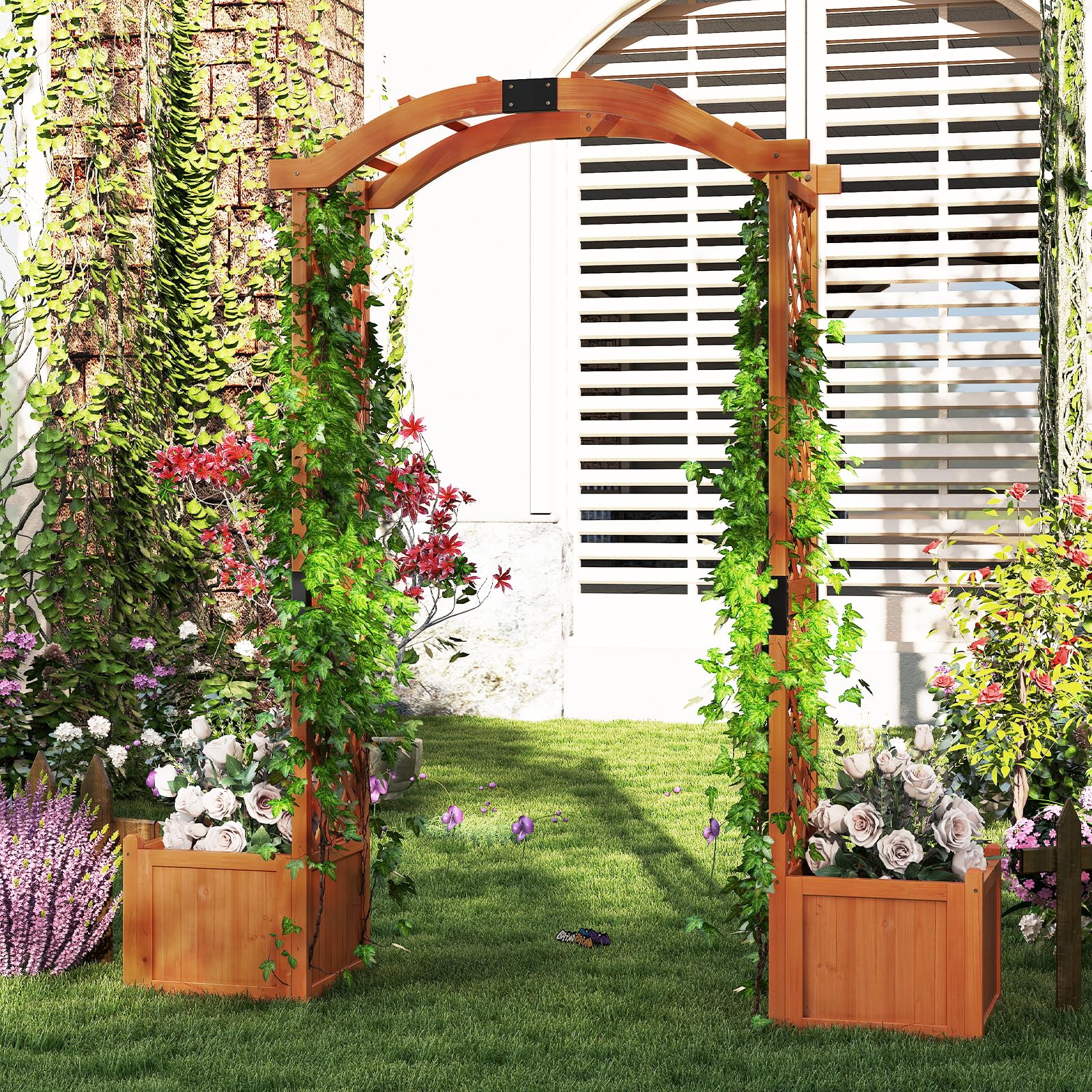 Bain D'Oiseaux Avec Treillis Pour Plantes Grimpantes - Bain D'Oiseaux