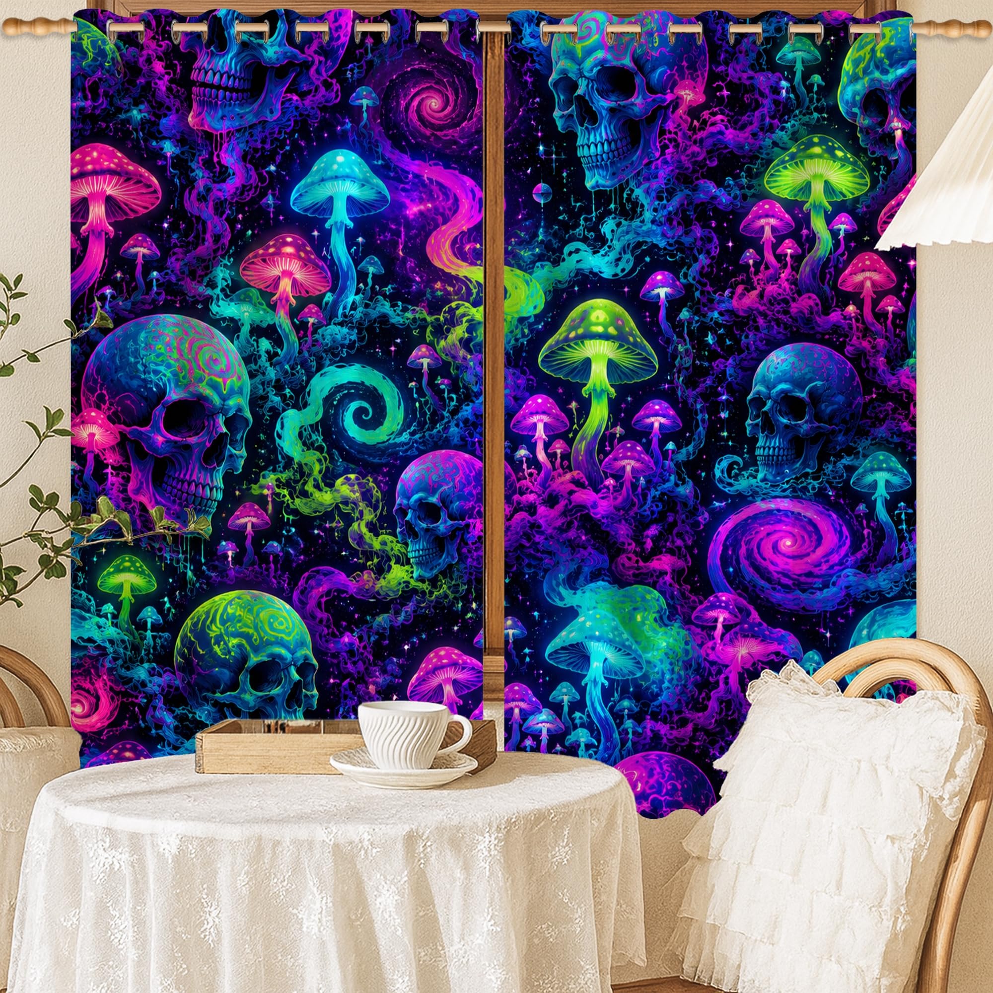 Rideau occultant infroissable Halloween violet 132 x 137 cm tête de mort