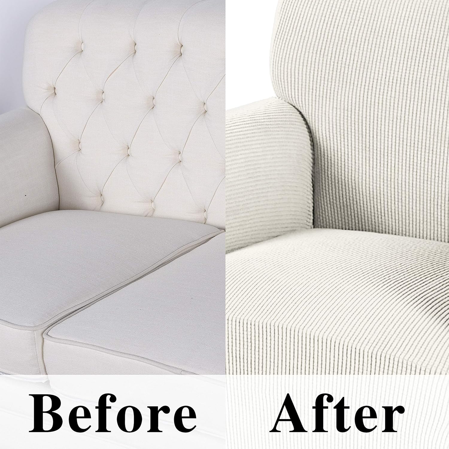 Obstal Stretch Spandex Sofa Cover, 3 Seat Couch Covers for Living Room, Non Slip Sofa Slipcover with Elastic Bottom, Ivory Sofa Couch Coverings Furniture Protector for Dogs, Cats, Pets, and Kids
