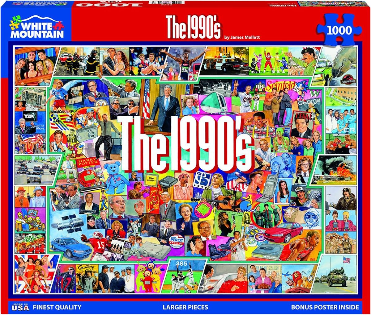 1000 Piece Jigsaw Puzzle Nostalgic Vintage Collage, 1990s | Large Pieces, Gift for Adults and Family, 24"x30" in