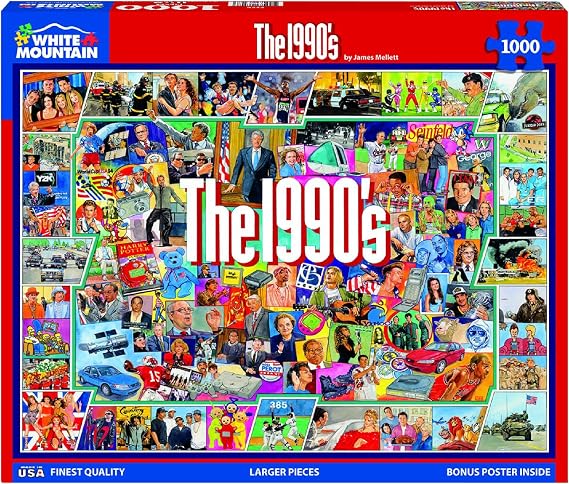 White Mountain 1000 Piece Jigsaw Puzzle Nostalgic Vintage Collage Puzzles with Large Pieces Gift for Adults and Family 24x30 - 1990s