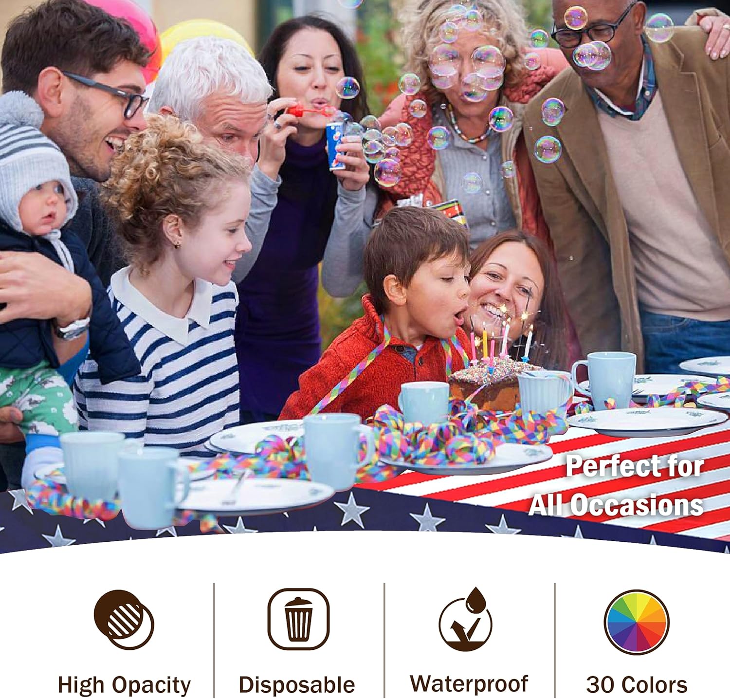 Party Solids Patriotic Rectangular Plastic Tablecloth - 54x108 Inch, Pack Of 24