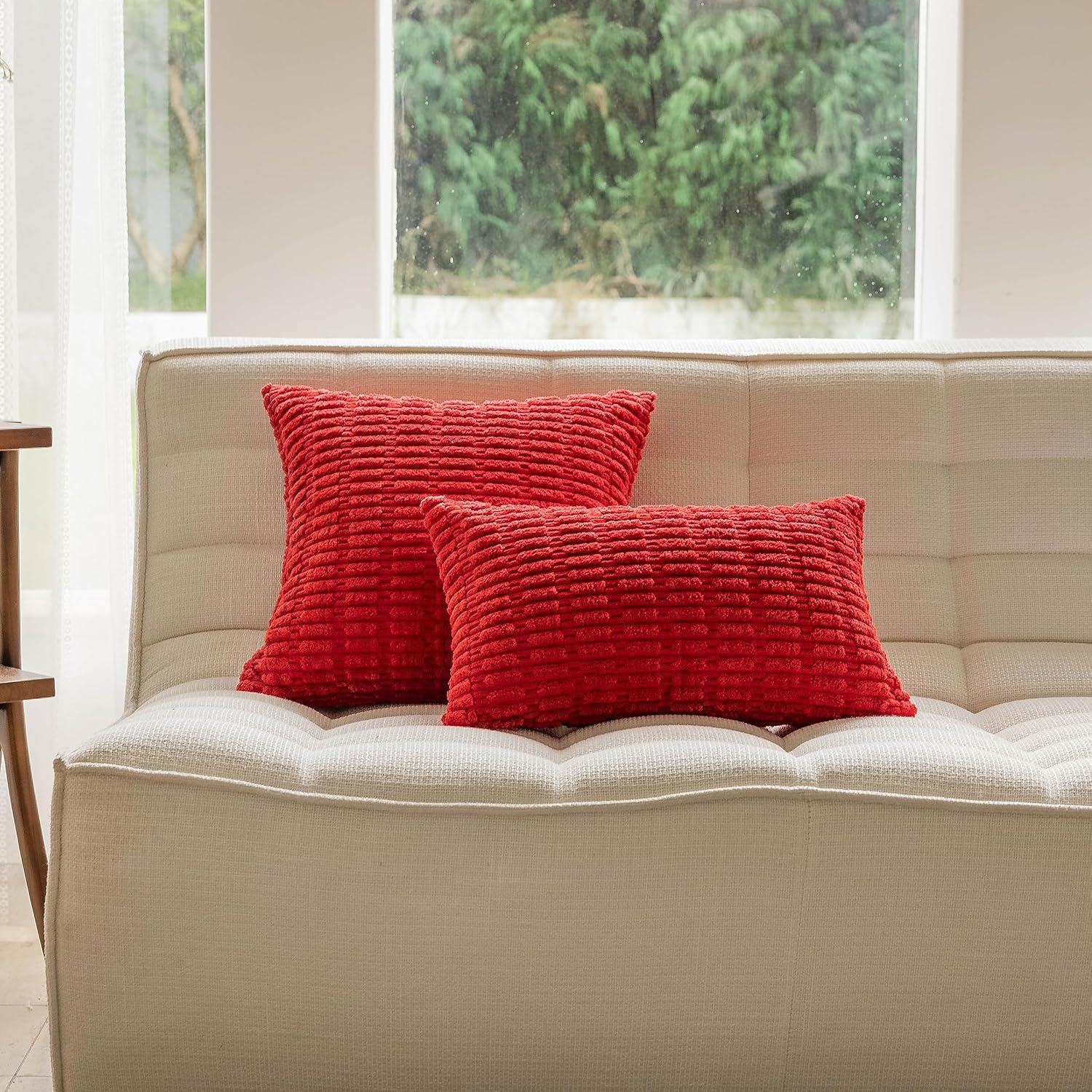 Home Brilliant Red Pillow Covers 24x24 Decorative Square Throw Pillows for Couch Soft Striped Plush Euro Pillow Shams for Holiday Decor, Set of 2, 24 x 24 inch, Red