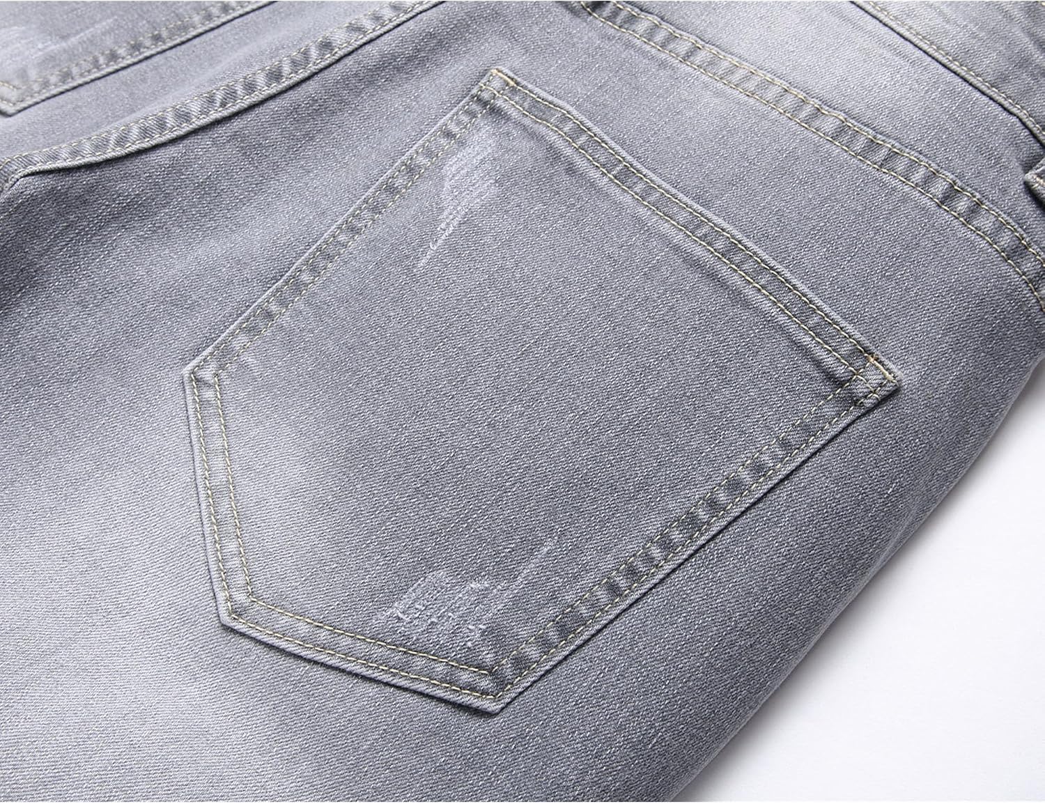 Men Elastic Patch Slim Fit Denim Pants Y2K Mid Waist Casual Skinny Jeans Vintage Stretch Biker Pencil Trousers