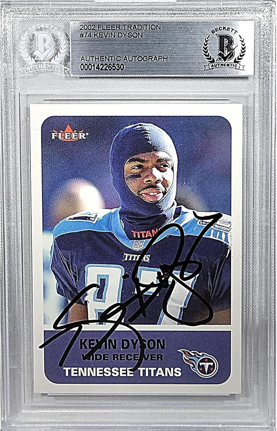 Kevin Dyson Autographed 2002 Fleer Tradition #74 Football Trading Card Slab Beckett BAS Authentic Slabbed COA Played For Tennessee Titans NFL
