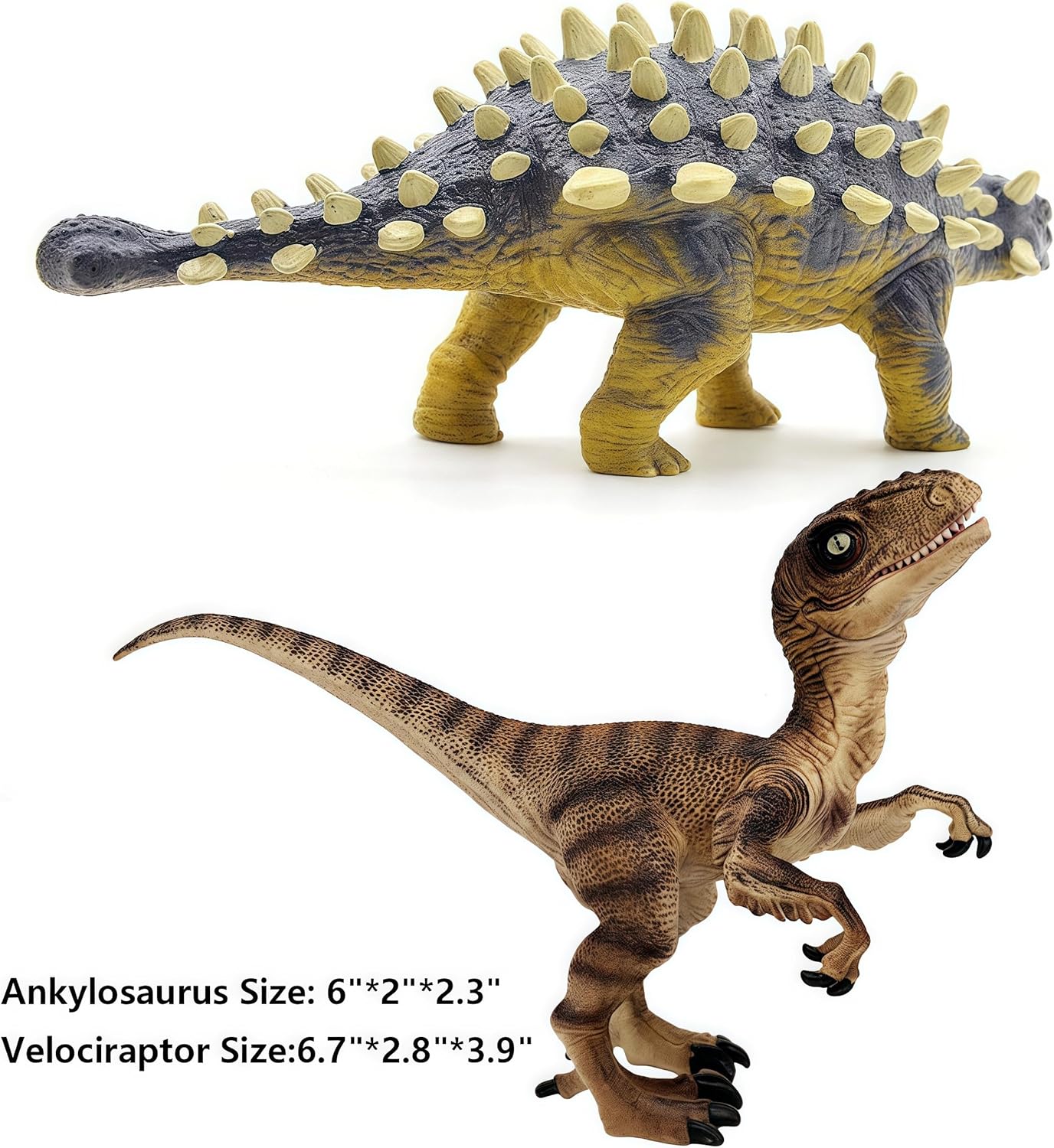 Gemini&Genius Ankylosaurus and Velociraptor Dinosaur Toys for Kids, Lifelike Dino Action Figures, Great for Collection Gifts, Cake Toppers, Toddler Stocking Stuffers, Kids Fun Party Favors