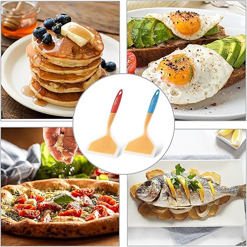 Miniatura 4 de OHOLA - Juego de 2 espátulas de silicona anchas resistentes al calor, espátulas de cocina para panqueques, huevos, peces y más, girador flexible con