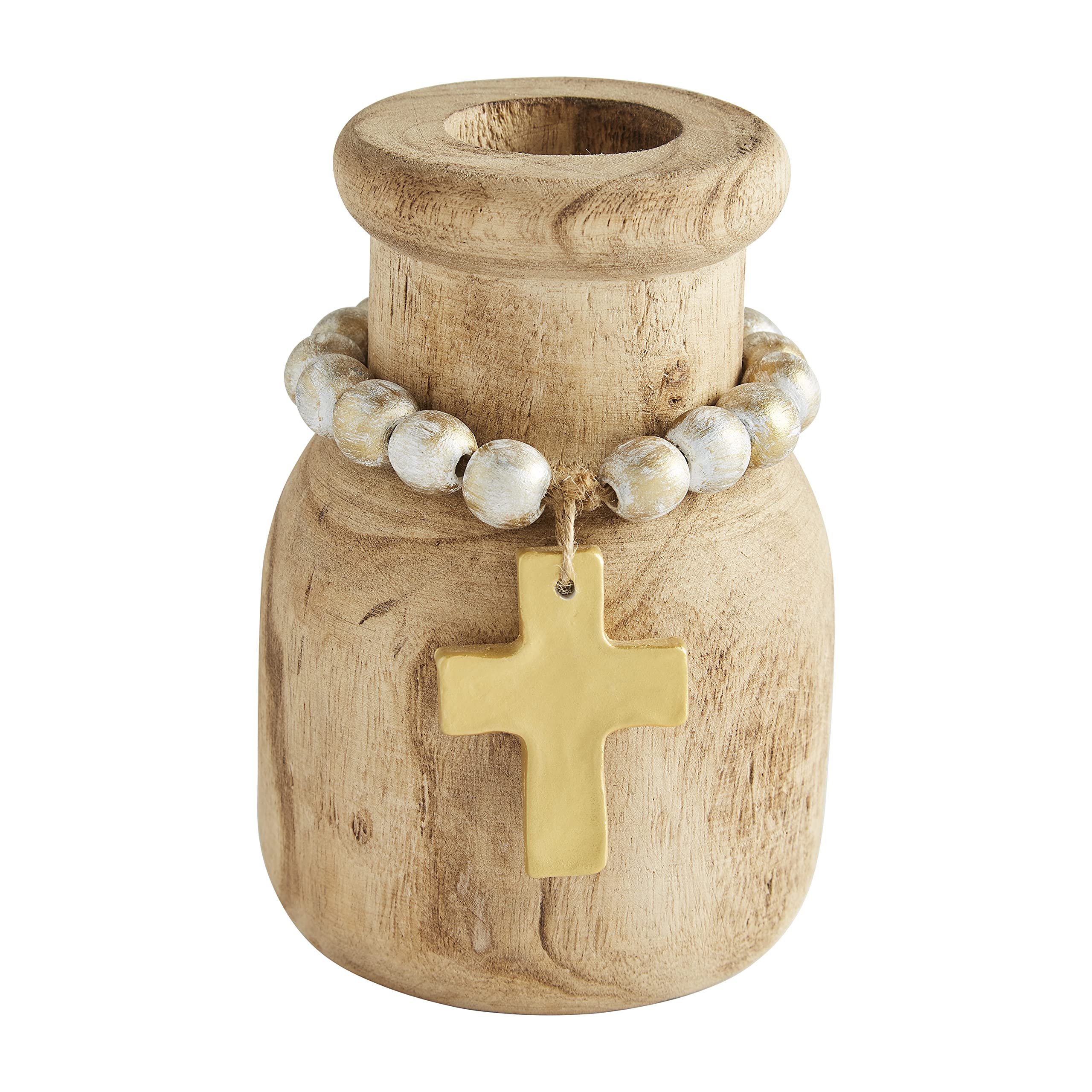Mud Pie Wood and Beaded Pendant Bud Vase, Cross, 6.25