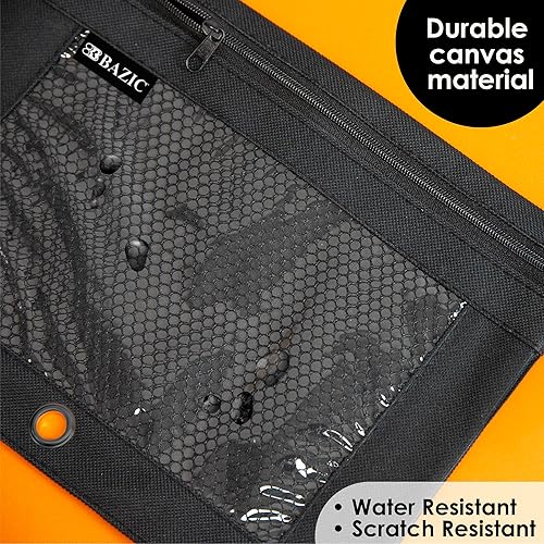 Miniatura 5 de BAZIC - Estuche para lápices de 3 anillos con agujero de anillos reforzados, bolsas de malla negra con cremallera para ventana, 4 unidades
