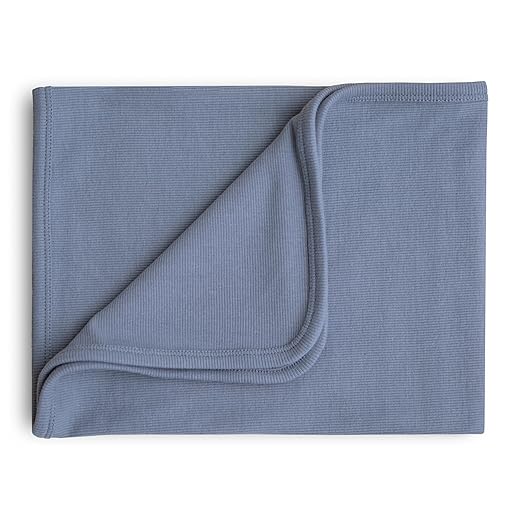 mushie Extra Soft Baby Blanket | Organic Cotton Ribbed Receiving Blanket, Swaddle, Stroller | 35x35 Inch (Tradewinds)