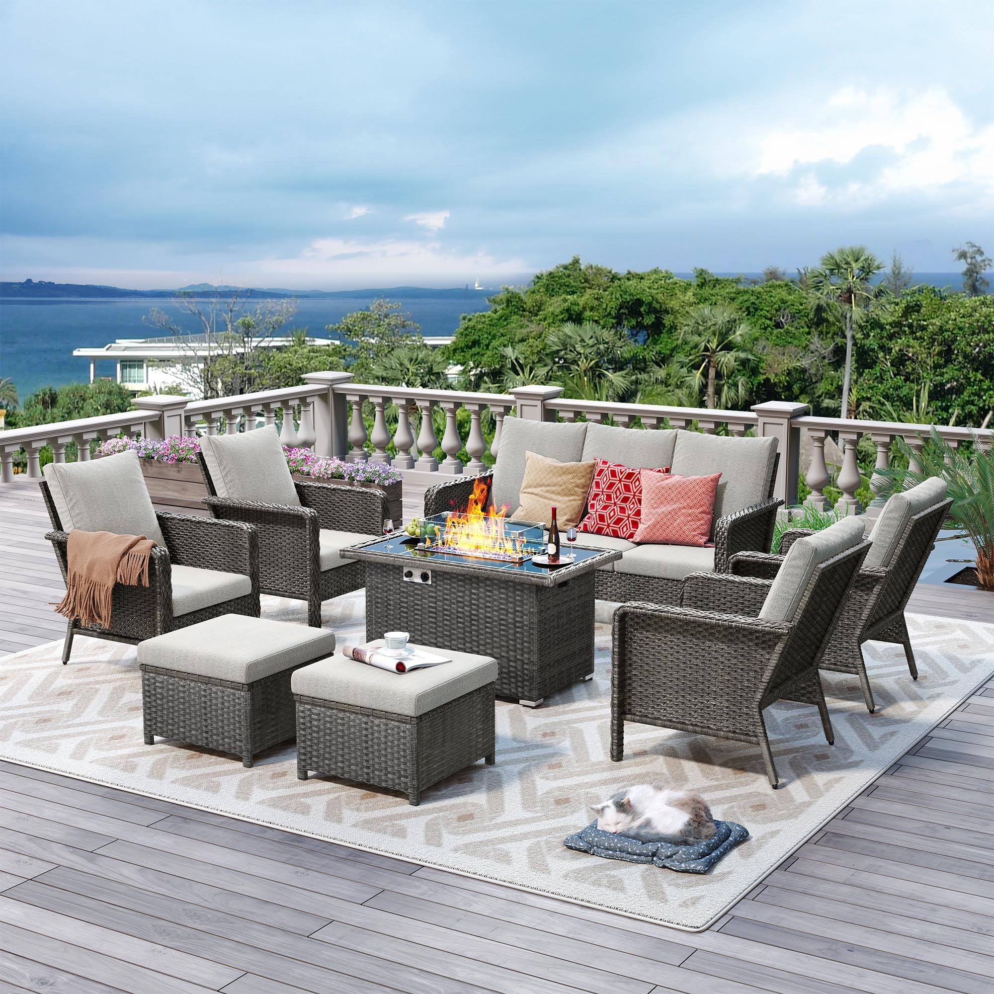 Outdoor Patio Furniture Set with 44" Gas Fire Pit Table