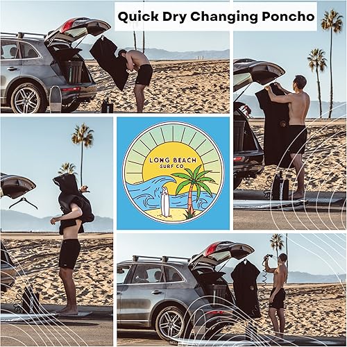 Miniatura 6 de Long Beach SURF CO Poncho de surf para hombre | Poncho de surf para mujer | Poncho cambiador de traje de neopreno con capucha con bolsillo | Toalla