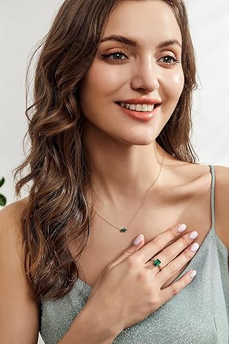 Miniatura 2 de Anillos de compromiso de plata de ley 925 de 3 quilates para mujer, diseño solitario de esmeralda verde, anillos de promesa simples para ella, talla