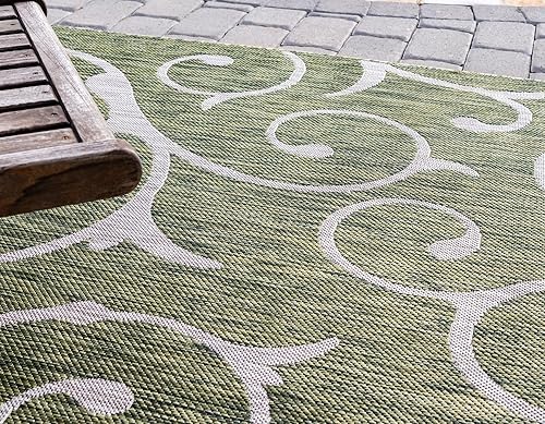 Miniatura 6 de Rugs.com Outdoor Botanical Collection Alfombra Alfombra redonda de tejido plano verde de 4 pies perfecta para cocinas y comedores