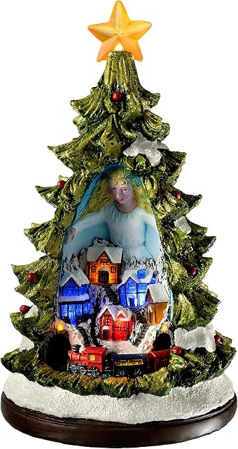 WeRChristmas Pre-Lit LED Christmas Tree Scene with Rotating Train Decoration, 32 cm - Multi-Colour