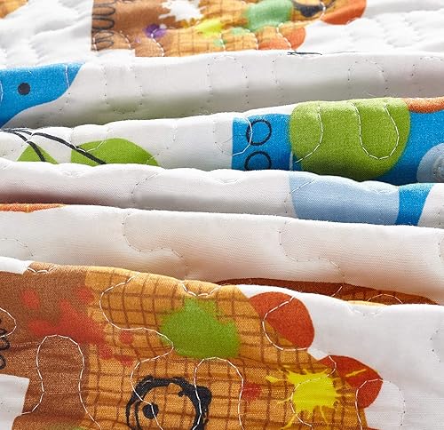 Miniatura 3 de Colcha de tamaño matrimonial para niños, manta para adolescentes y niños, ropa de cama estampada, multicolor, naranja, verde, azul, dinosaurio