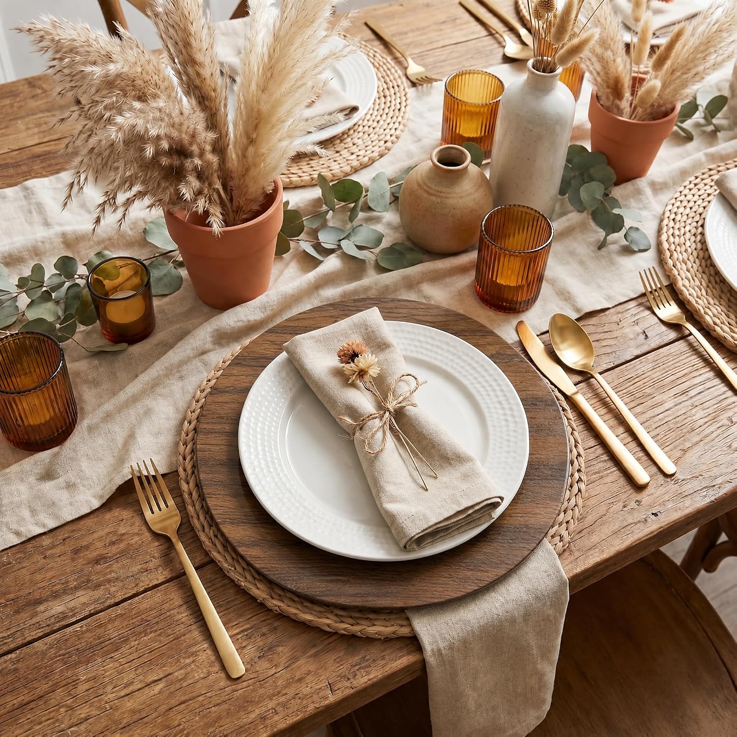 JEVERGN Faux Wood Charger Plates Set of 40, 13-Inch Rustic Farmhouse Plastic Round Decorative Service Plates for Dinner Plates, Table Decor for Wedding, Thanksgiving, Christmas & Fall Parties