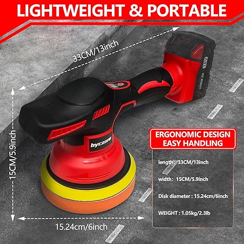 Miniatura 5 de Pulidora inalámbrica de coche para batería Milwaukee de 18 V, kit de pulidor orbital portátil de 6 pulgadas, pulidor de coche de 8 velocidades