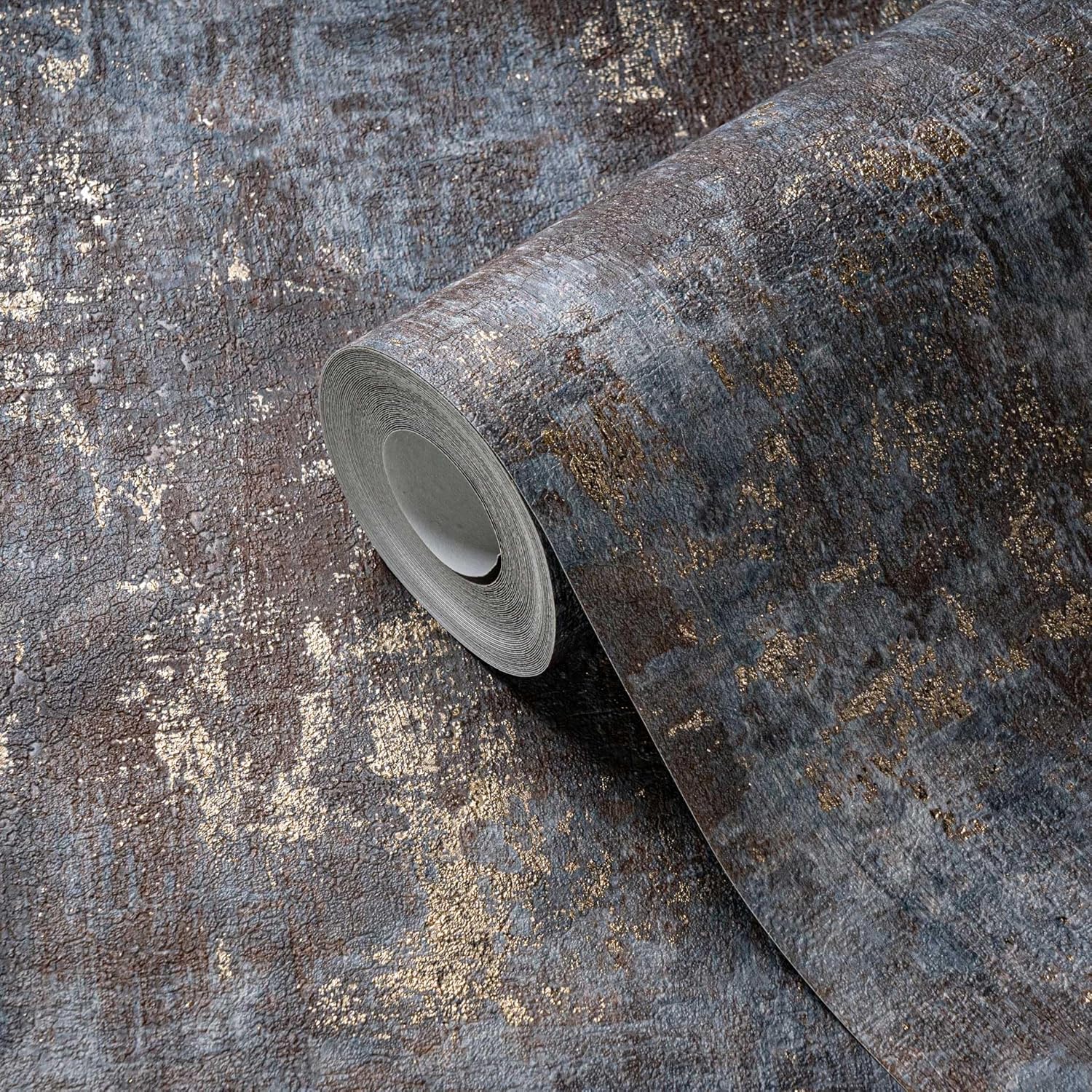 Livingwalls 396701 Industrial Wallpaper Concrete in Brown, Blue with Metallic Effect in Gold - Wall Wallpaper Plaster Look 10.05 m x 0.53 m - Made in Germany