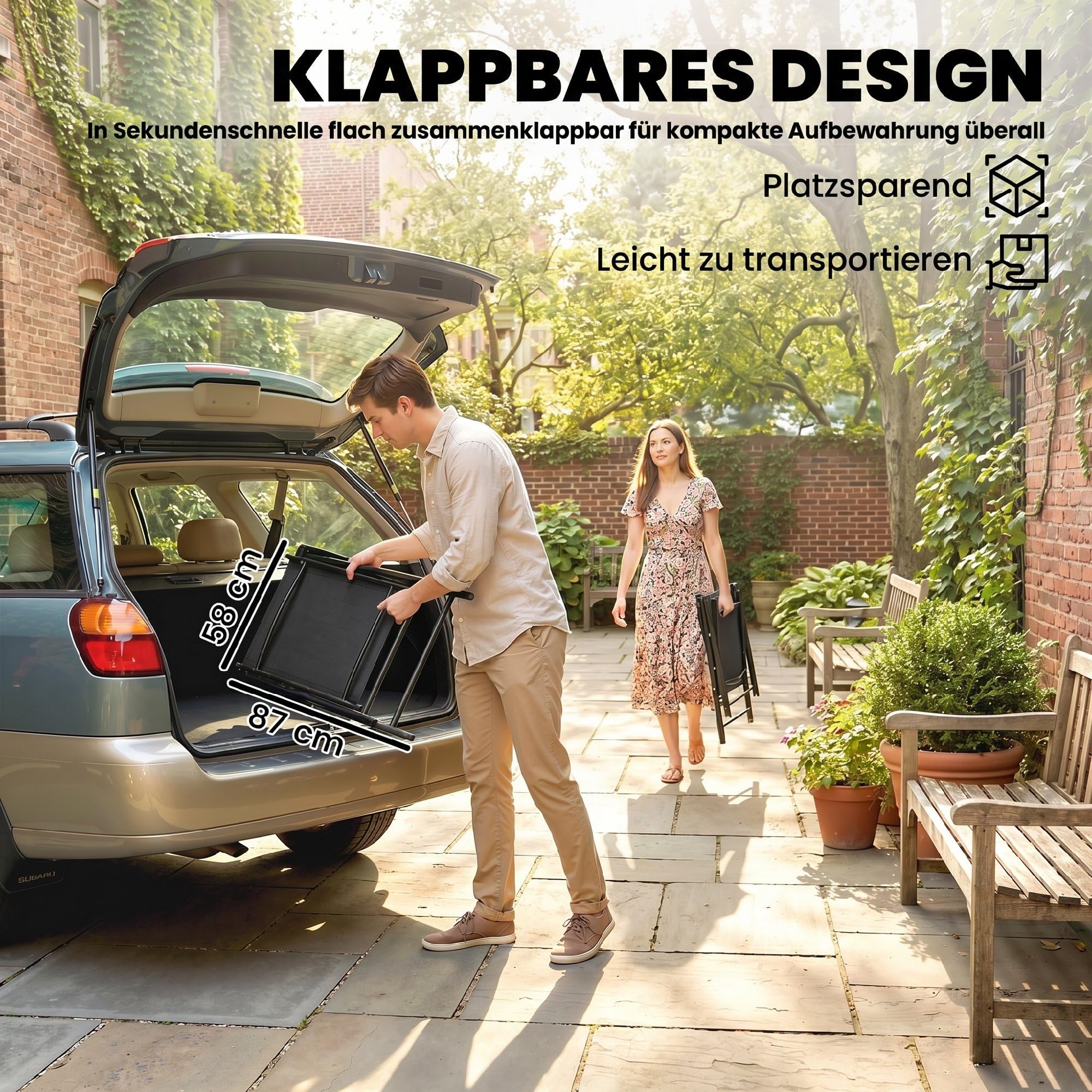 Outsunny 2er-Set Klappstuhl Klappbar Armlehne 58 x 62 x 97 cm Schwarz | Gartenstuhl, Hohe Rückenlehne, für Garten Balkon Terrasse, Stahl, Texteline