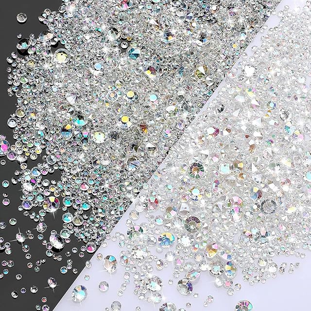 KEUGT 4200 Pcs Colored Rhinestones - Acrylic Diamonds - Dining Table Crystals - Clear Gemstones - Wedding Confetti - For Decorating Wedding Party, Dining Table, Vase Filler (AB color)