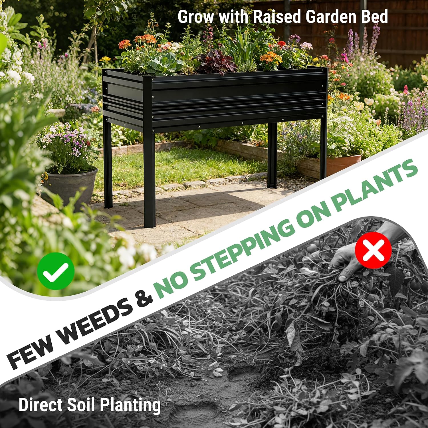 WORKPRO 48x24x32in Outdoor Galvanized Raised Garden Bed with Legs, 600LB Elevated Planter Box for Vegetable, Flowers, Herbs, Black