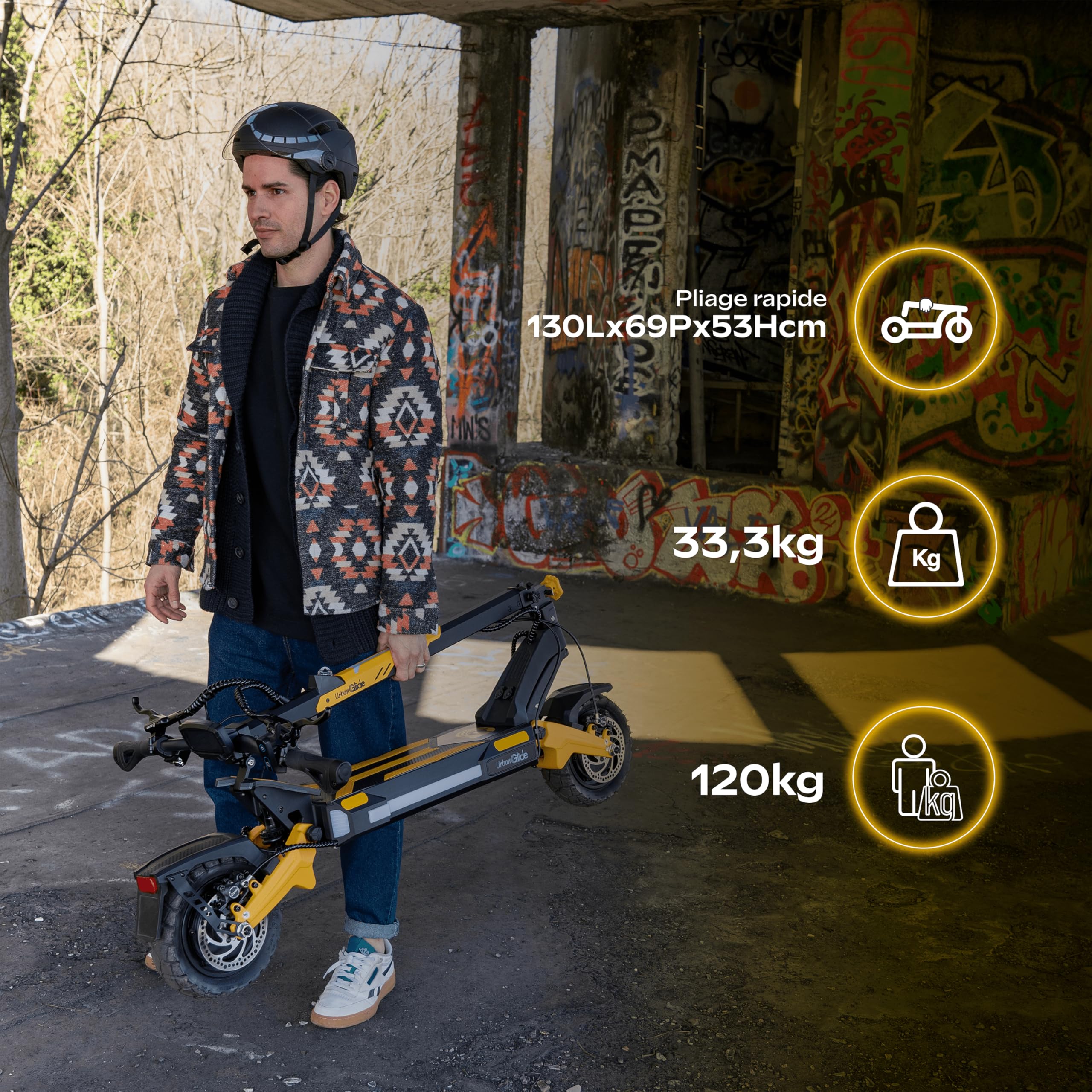 Trottinette Électrique UrbanGlide 1000GT 2x2 – 52V 23,4Ah – Autonomie 100km – Tout-Terrain, Noir