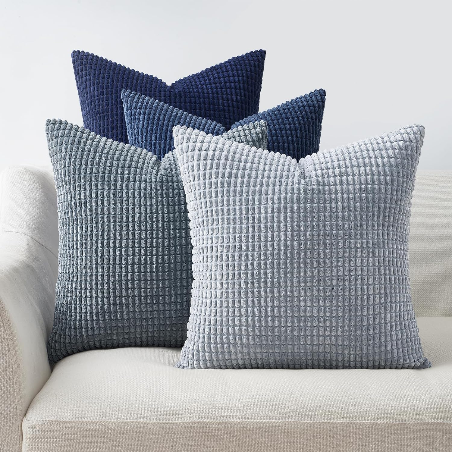 Topfinel Navy Throw Pillows Covers for Couch-18" x 18" Set of 4-Multi Marine/Dusty/Grey/Blue Combo-Fluffy Corduroy Kids Washable Decorative Cushion Case
