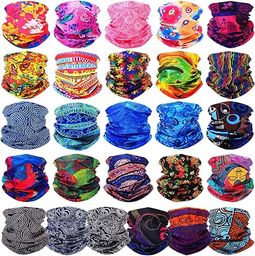 Jiuguva 26 piezas de polaina de cuello para hombre, diadema bohemia, envoltura para la cabeza, a granel, senderismo, bufanda sin costuras, bandana