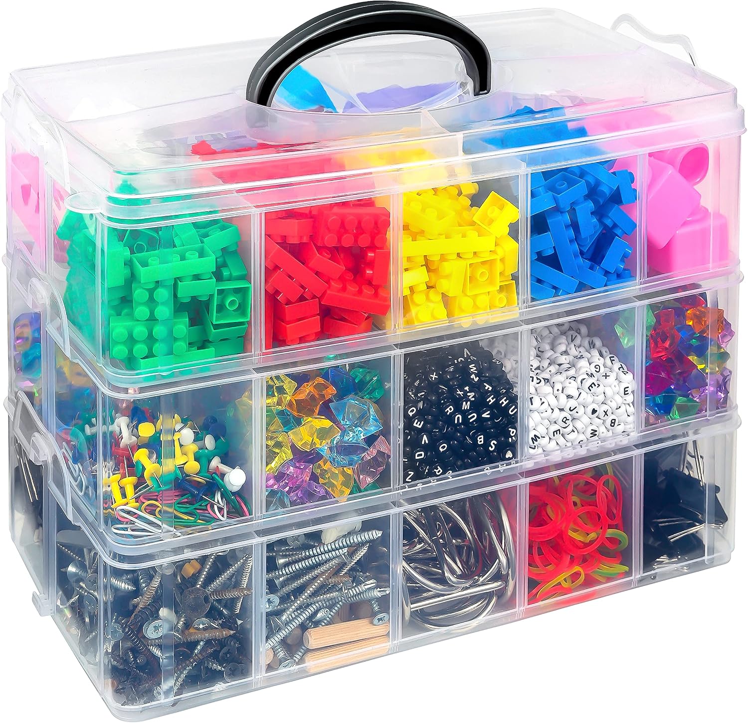 3 Tier Clear Stackable Storage Box – 30 Compartment Craft Storage Organizer for Sewing Embroidery Threads Bobbins Beads Jewelry Beauty Supplies Nail Polish Jewelry Arts & Crafts Accessories