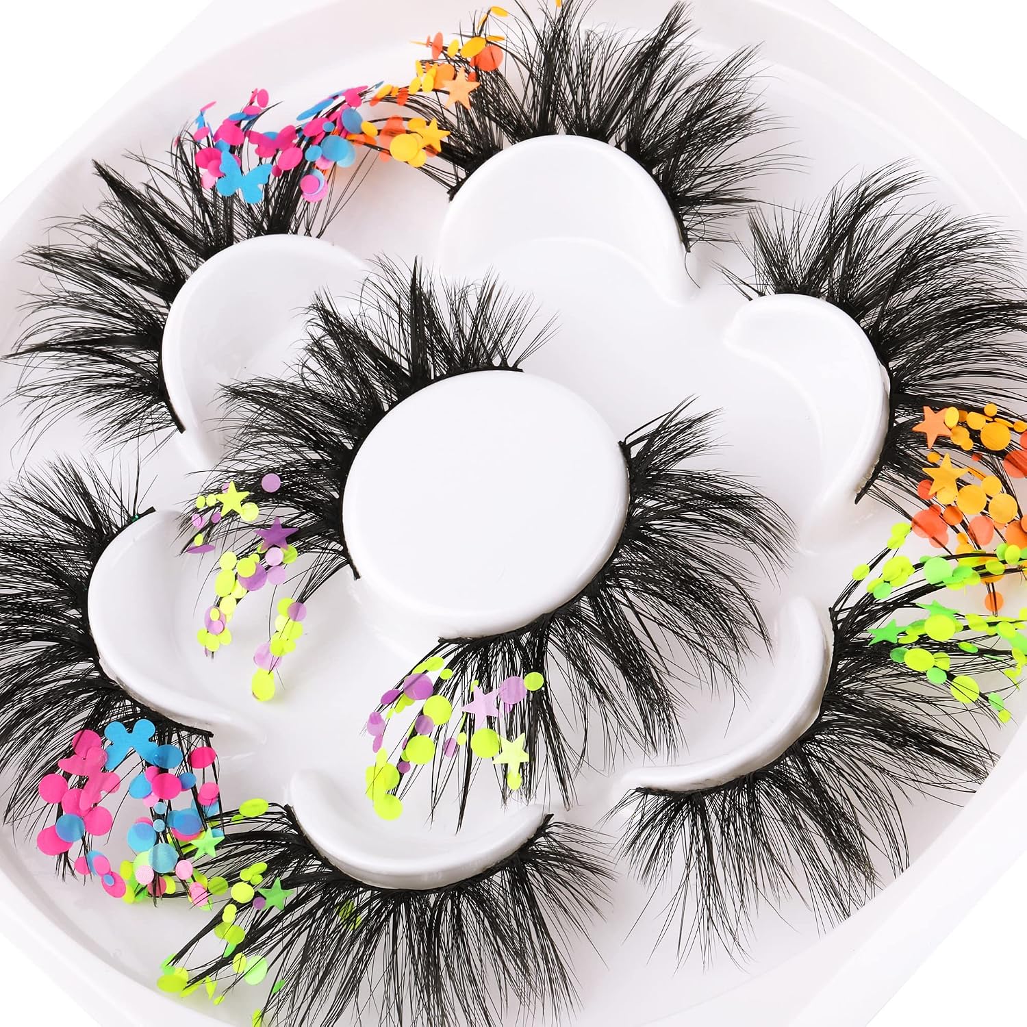 ALPHONSE Glitter Lashes 6D Fluffy Mink Colored Eyelashes Dramatic Handmade Decoration Eye Lashes Set for Halloween Cosplay Costumes Fake Eyelashes Pack 4 Pairs (4 Colors Mixed)