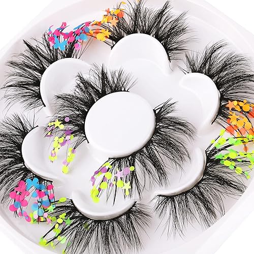 Miniatura 6 de ALPHONSE Pestañas con purpurina 6D, pestañas de visón esponjosas, dramáticas, hechas a mano, decoración para Halloween, cosplay, disfraces, pestañas