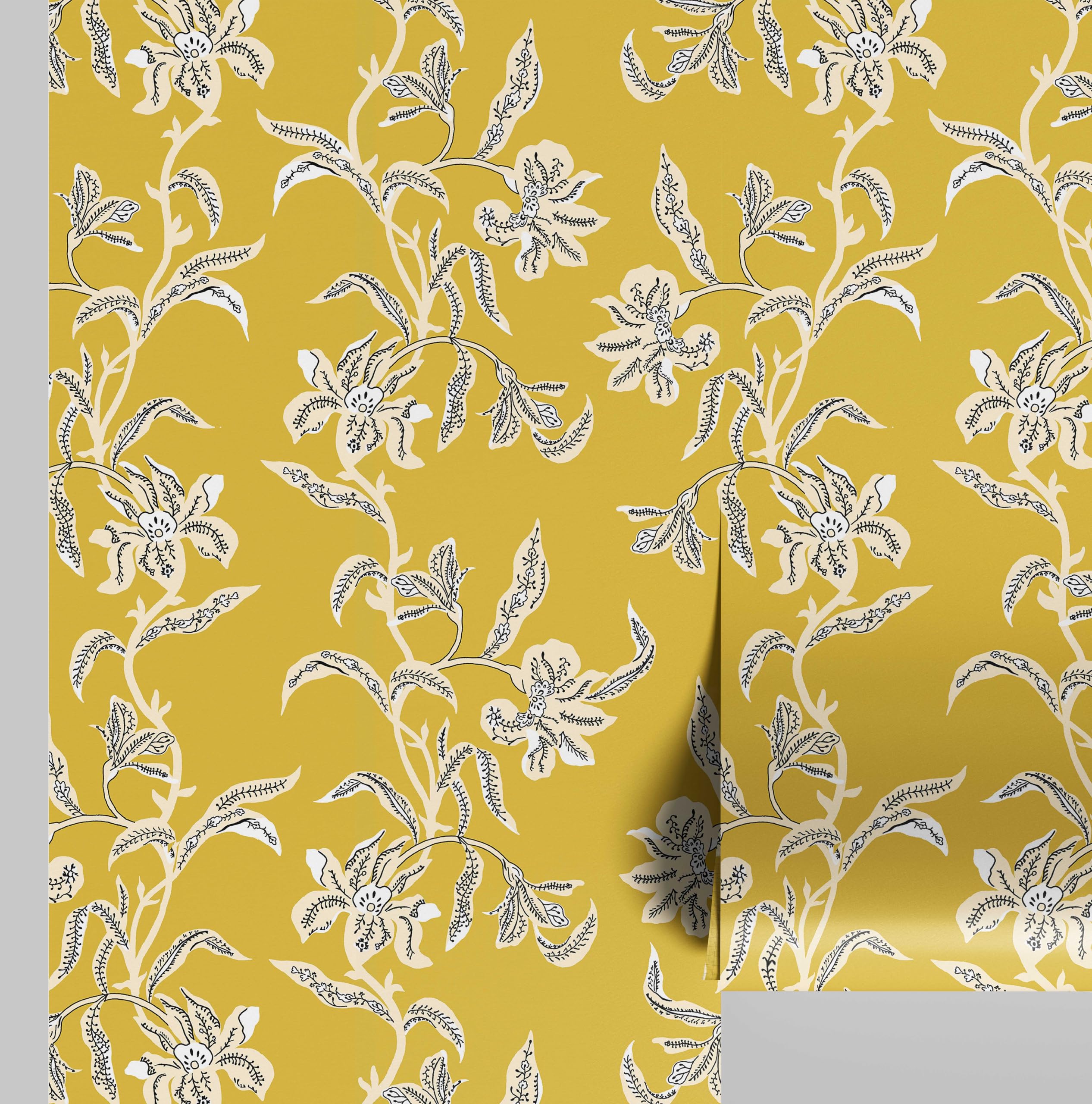 Papier peint autocollant pour salle de bain motif vigne jaune