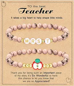 Teacher Appreciation Gifts for Women,Teacher Must Haves Initial Bracelet Mrs Miss End of Year Teacher Gifts Thank You for Helping Me Grow Music Math Science Teachers Bracelets Retirement 2 Set Jewelry