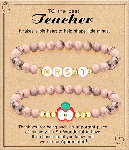Teacher Appreciation Gifts for Women,Teacher Must Haves Initial Bracelet Mrs Miss End of Year Teacher Gifts Thank You for Helping Me Grow Music Math Science Teachers Bracelets Retirement 2 Set Jewelry