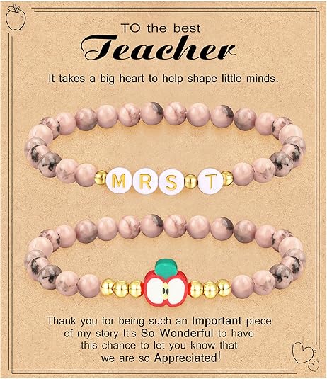 Teacher Appreciation Gifts for Women,Teacher Must Haves Initial Bracelet Mrs Miss End of Year Teacher Gifts Thank You for Helping Me Grow Music Math Science Teachers Bracelets Retirement 2 Set Jewelry