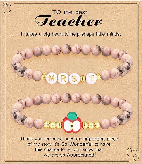 Teacher Appreciation Gifts for Women,Teacher Must Haves Initial Bracelet Mrs Miss End of Year Teacher Gifts Thank You for Helping Me Grow Music Math Science Teachers Bracelets Retirement 2 Set Jewelry