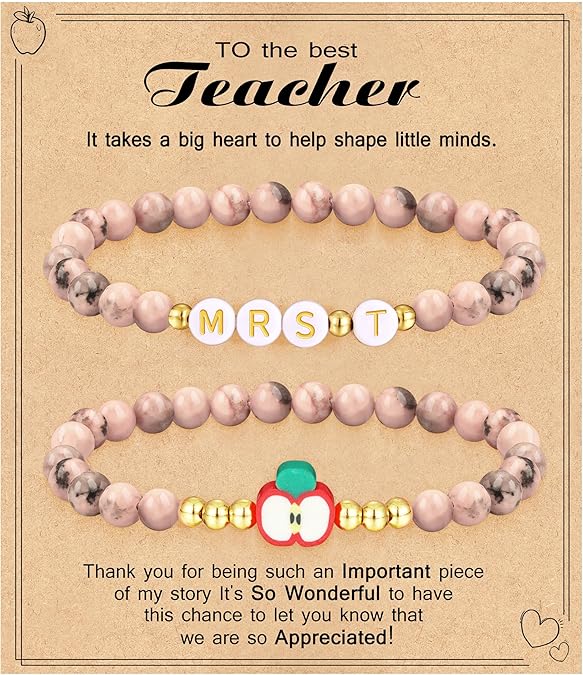 Teacher Appreciation Gifts for Women,Teacher Must Haves Initial Bracelet Mrs Miss End of Year Teacher Gifts Thank You for Helping Me Grow Music Math Science Teachers Bracelets Retirement 2 Set Jewelry