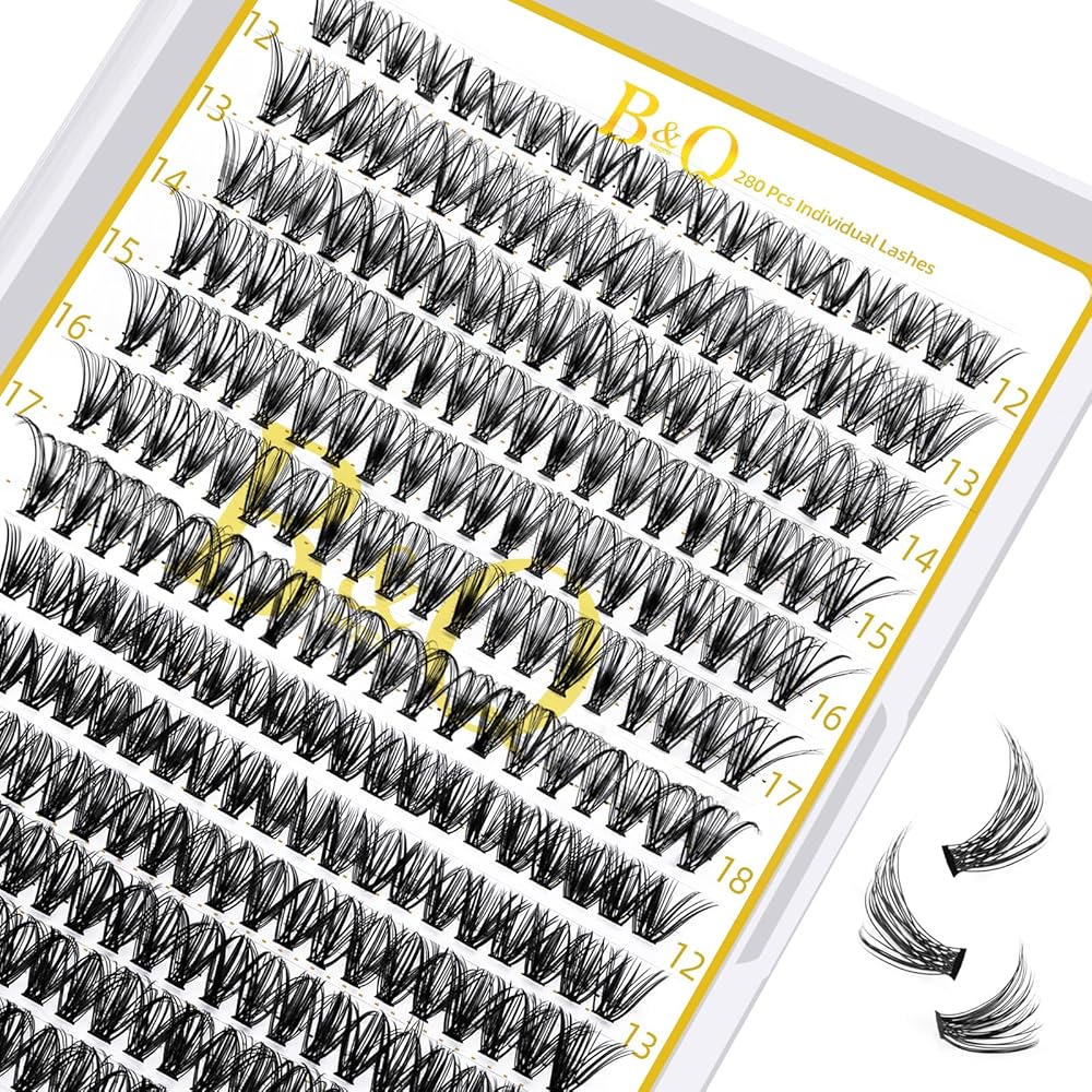 B&Q Lash Clusters 280PCS Natural Eyelash Clusters 30D 40D C 12-18MIX Individual Lash Wispy Eyelash Extension with Soft Thin Band Classic Look Pestaas Postizas Comfortable DIY at Home