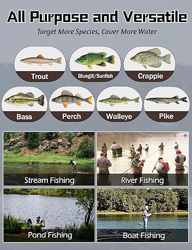 Vista 7 de LITTMA Caña de pescar ultraligera Trout & PANFISH 2 piezas – Trucha, Crappie, Panfish Micro Spinning Cañas – Blanco de fibra de carbono marrón