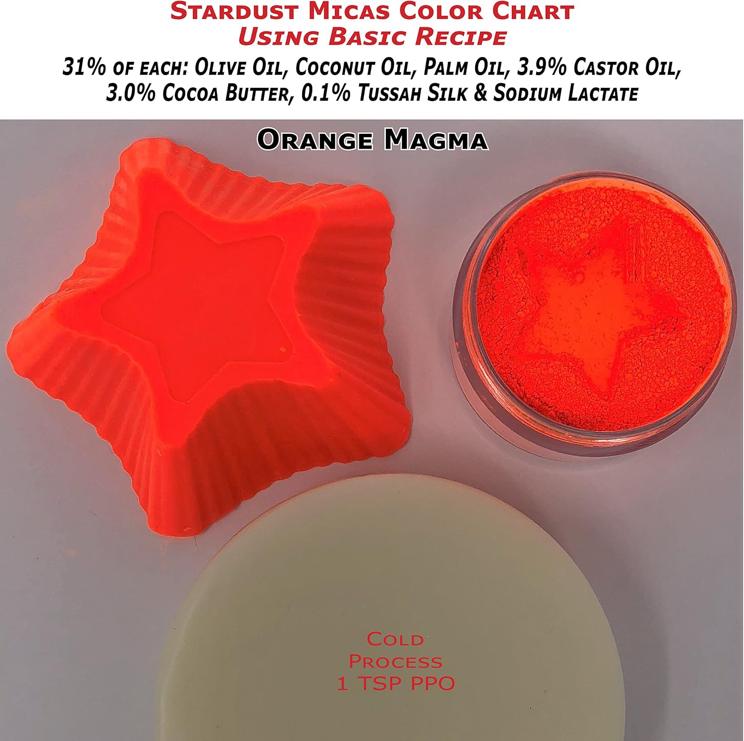 Stardust Micas Pigment Powder Cosmetic Grade Colorant for Makeup, Soap Making, Epoxy Resin, DIY Crafting Projects, Bright True Colors Stable Mica Batch Consistency (10 Gram Jar, Orange Magma)