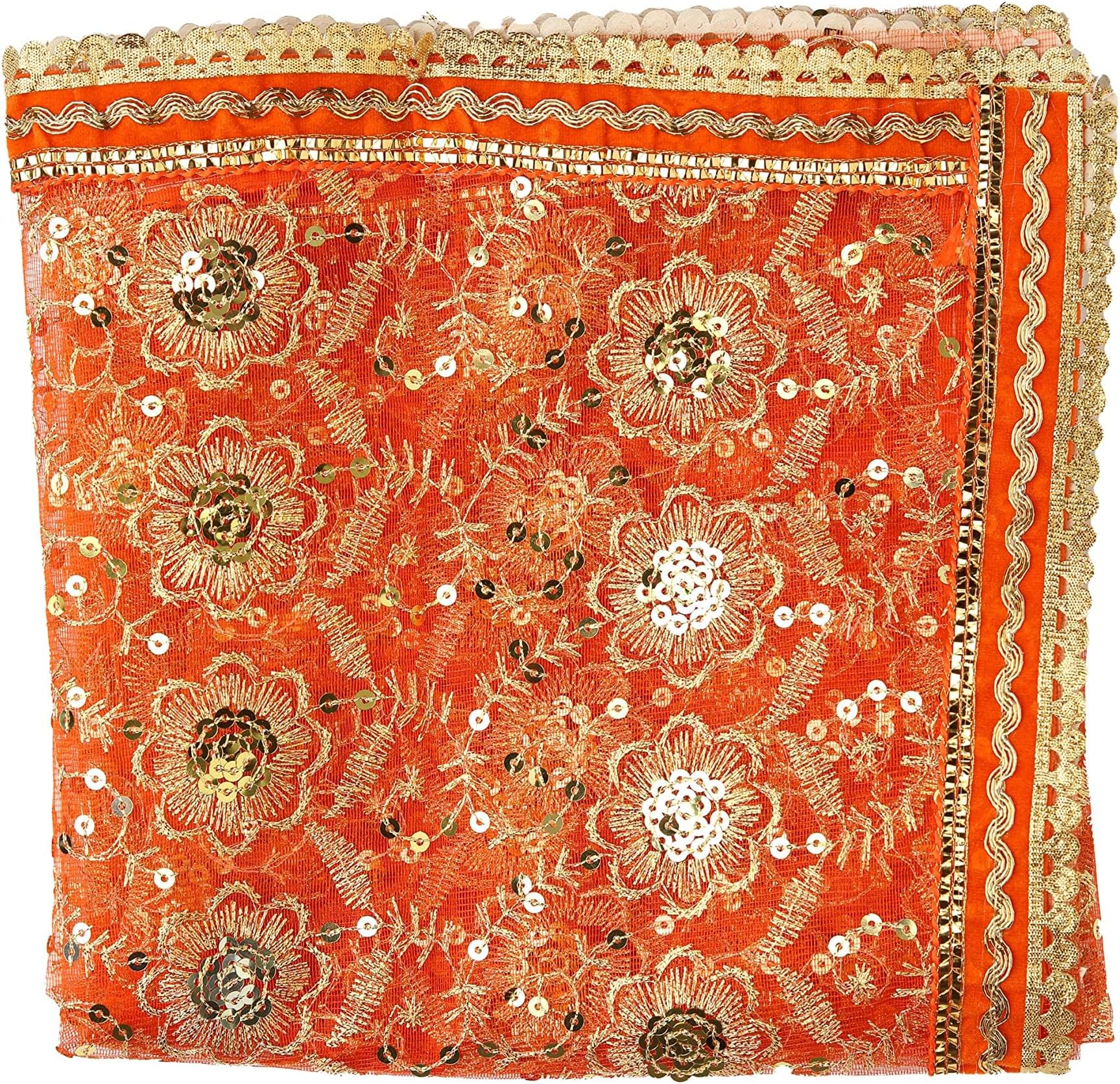 Aditri Creation Orange Decorative Cloth Pooja Chunari (Size :- 18 Inches x 36 Inches) Chunni Puja Festival Decoration Chunr MATA Ki Chunri for Statue Chowki Aasan Mat Posters Frame