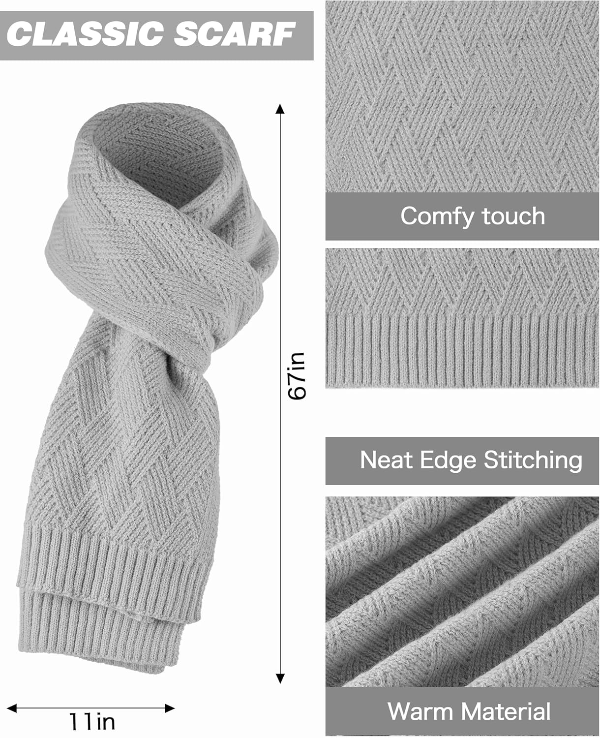 Hat Gloves Scarf Set Women - 3-Piece Scarf and Gloves Set for Women with Touchscreen Winter Glove, Scarves for Men - Image 4