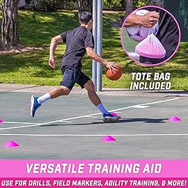 GoSports Premium Sports Cones for Agility Training and Drills - 20 Pack with Tote - Pink