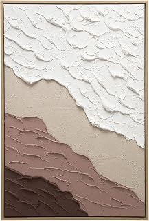 ArtbyHannah Framed Textured Wall Art, 16x 24 Inch Hand-painted 3D Neutral Paintings Modern Abstract Ocean Wave Beach Sandstone Minimalist Artwork Decor for Hallway, Living Room Office, Hotel Decorations