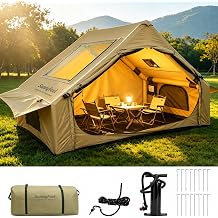Inflatable Camping Tent with Pump - 5-Min Setup Air Tent for 4-6 Person, Blow Up Tent with Dual Large Doors with Mesh&Stove Jack,Waterproof Family Camping & Glamping