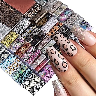 Leopard Transfer Foils for Nails 50 PCS Animal Skin Nail Art Foil Stickers for Women DIY Fingernails Winter Cheetah Snake Print Starry Paper Manicure Decor Accessories for Acrylic Supplies